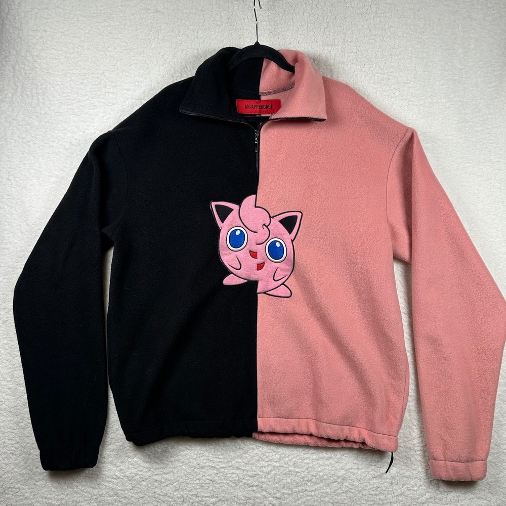 AN-APPENDAGE Jigglypuff Pokemon Fleece Sweatshirt Colorblock Pink Black Split M